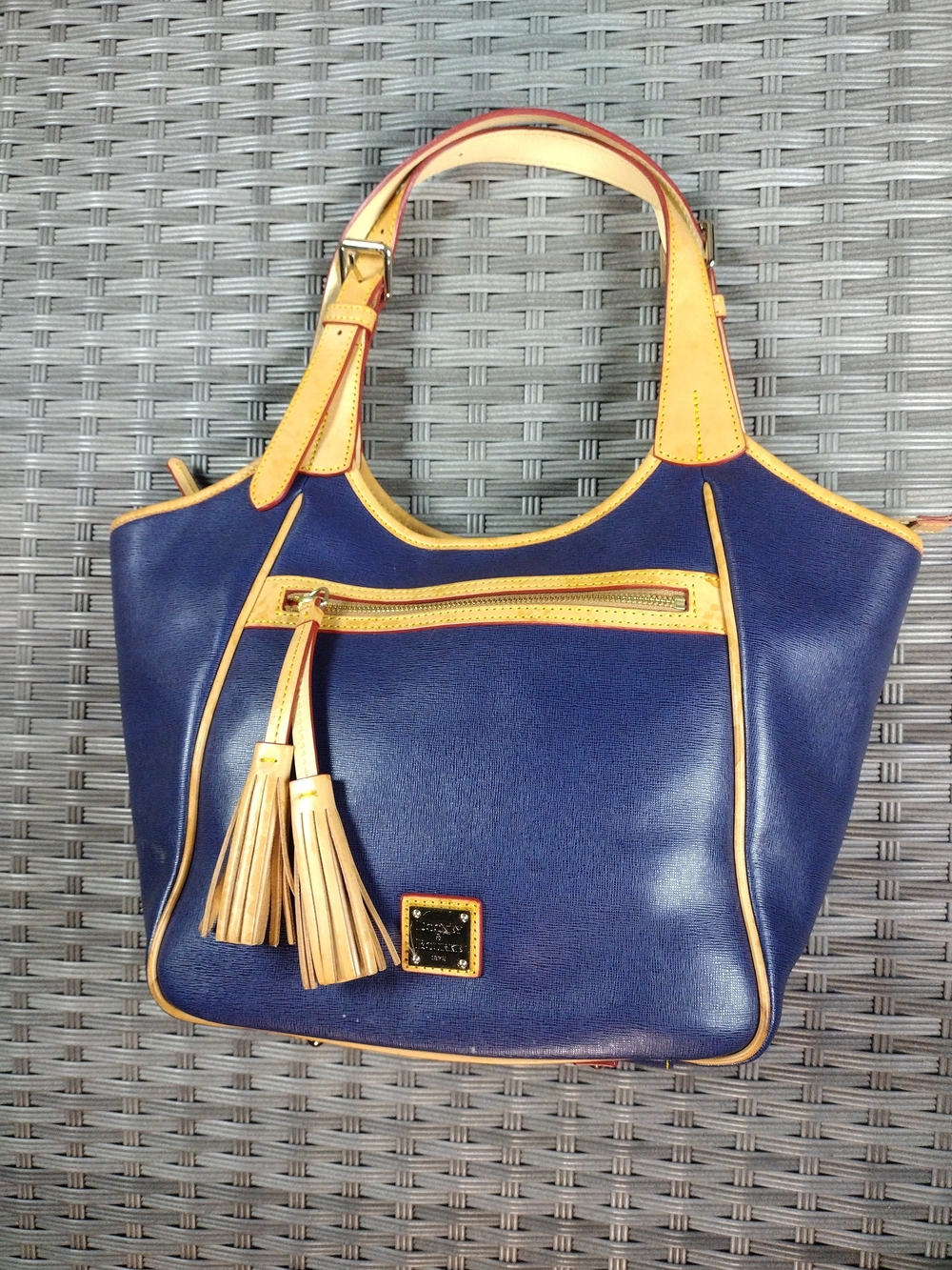 Dooney & Bourke Navy and Tan Leather Shoulder Bag